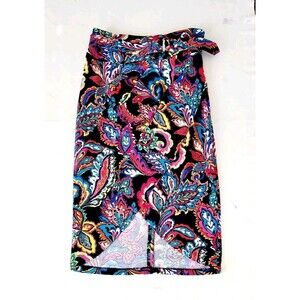 NY&Co Pencil Skirt Size 12 Blue Floral Parsley High Low Asymmetric NWT
